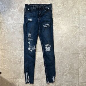 American Eagle Outfitters Navy Ripped Skinny Jeans